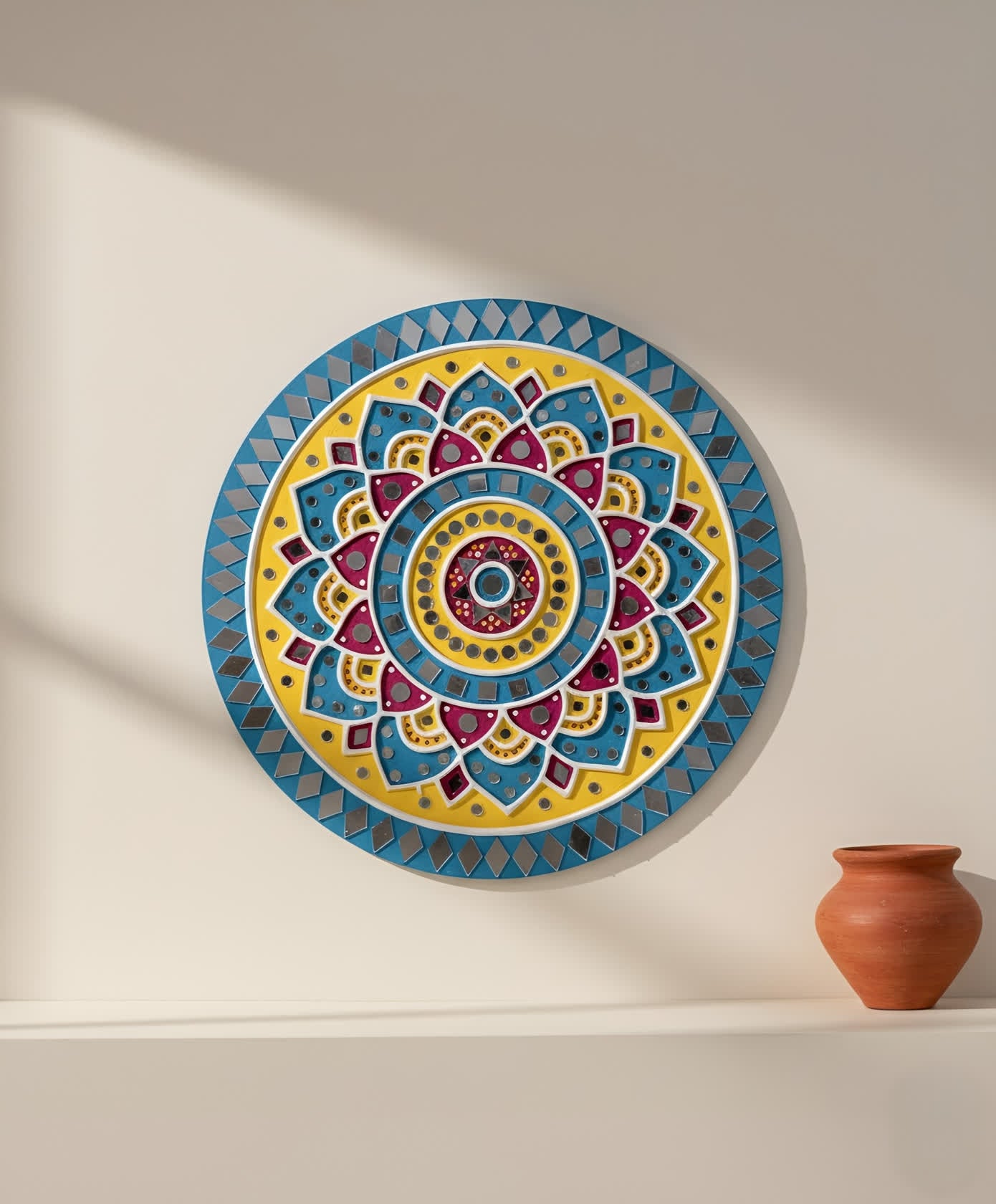 Blue & Yellow Circle Mud Work Frame Wall Decorative(12×12 inches)