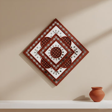 Brown & White Square Mud Work Frame Wall Decorative(12×12 inches)