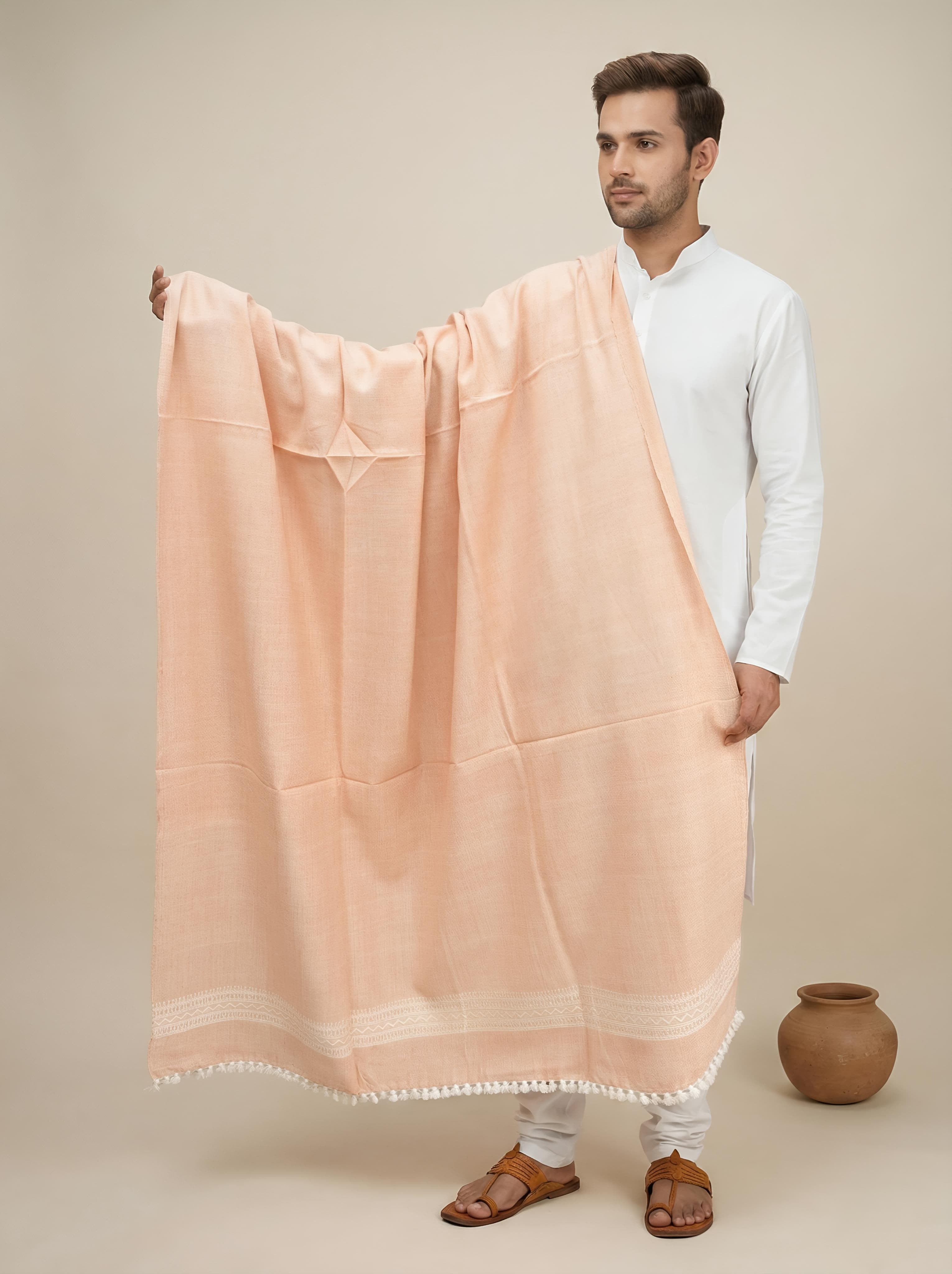 Peach Handwoven Bhujodi Woolen Shawl