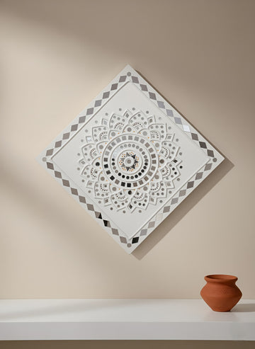 White Square Mud Work Frame Wall Decorative(12×12 inches)