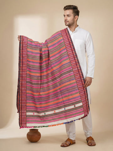 Full Allover Traditional Multy Handwoven Bhujodi Woolen Shawl