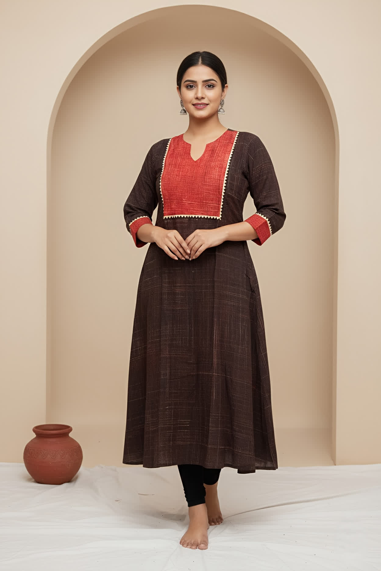 Brinda Brush Black A-line Kurti