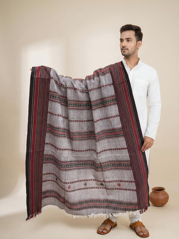 Allover Traditional Brown Handwoven Bhujodi Woolen Shawl