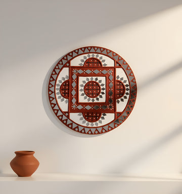Brown & White Circle Mud Work Frame Wall Decorative(12×12 inches)