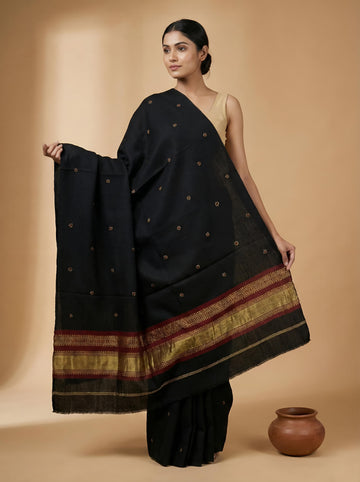 Black Jari Bhujodi Woolen Shawl