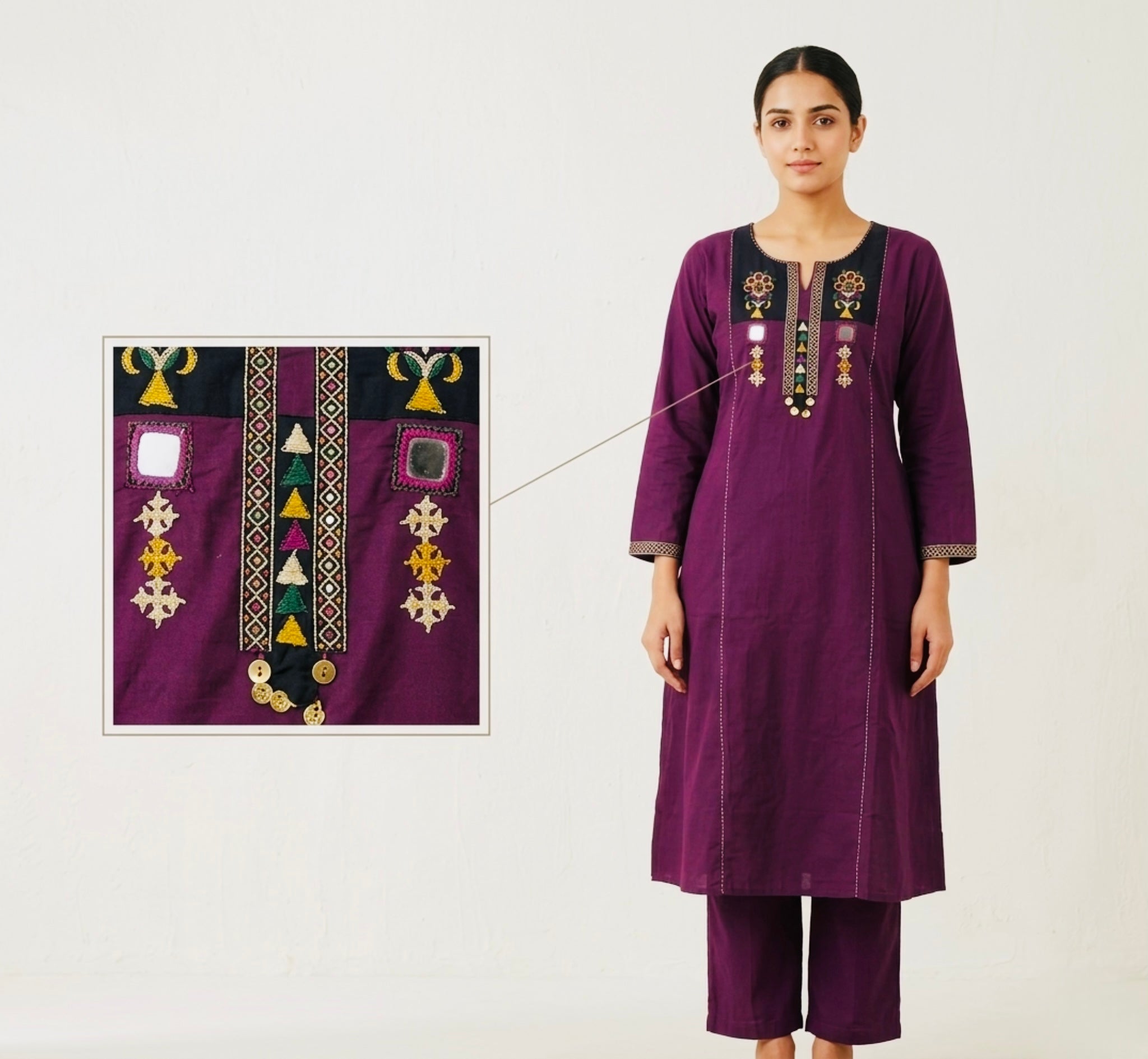 Co-ords Set Kutchi Work Cotton