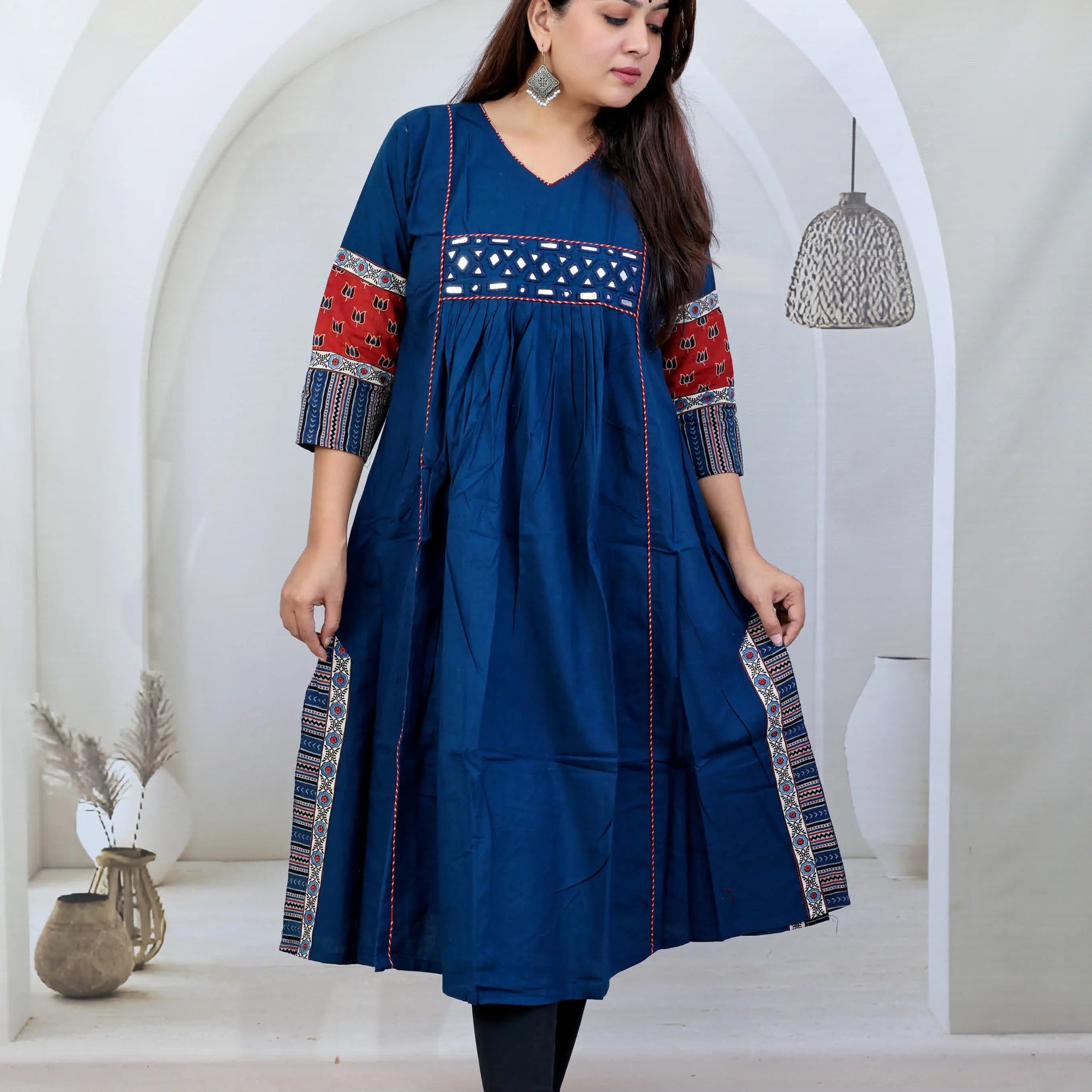 Anvika Blue Cotton Mirror One Piece Kurti RAKHIYO