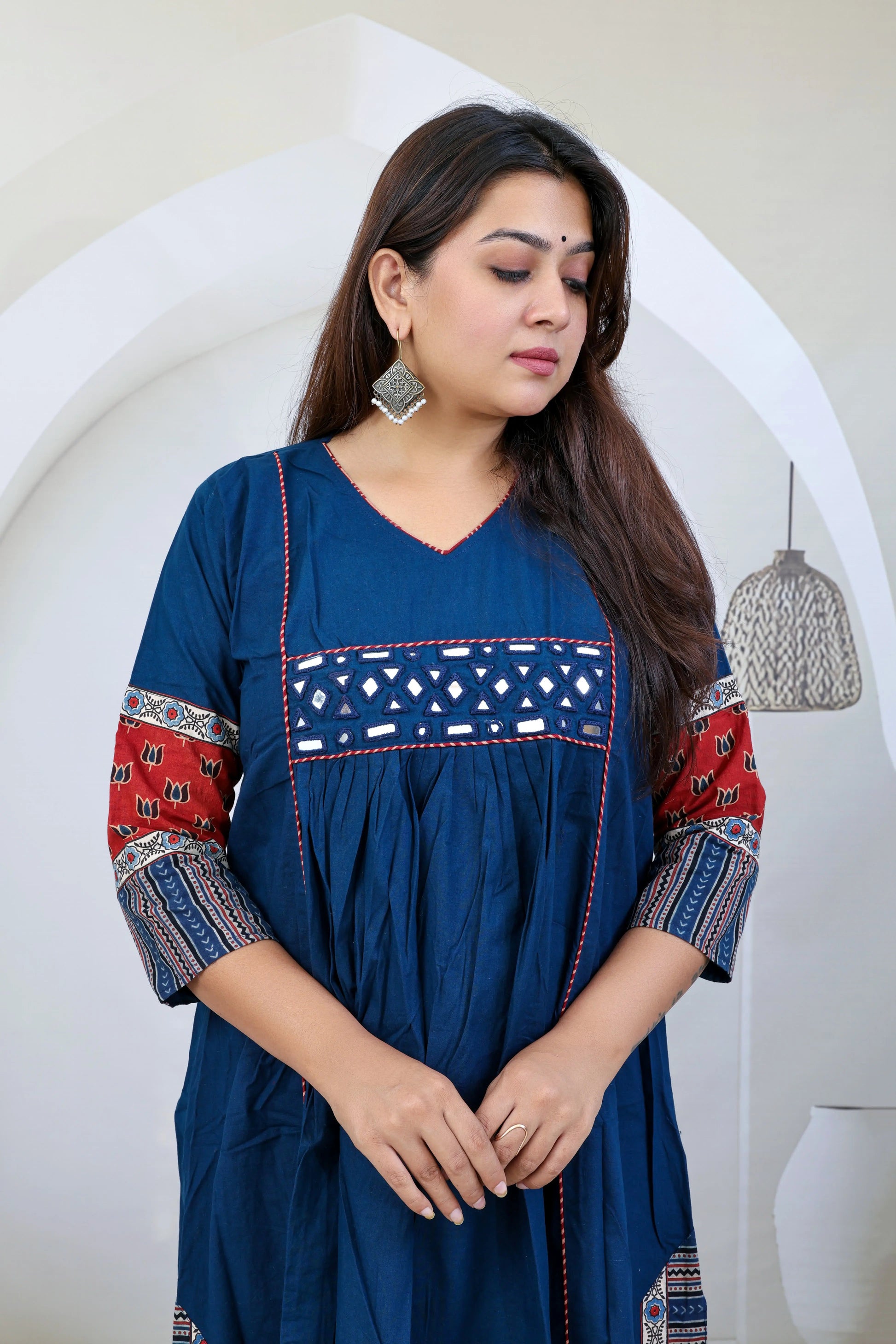 Anvika Blue Cotton Mirror One Piece Kurti RAKHIYO