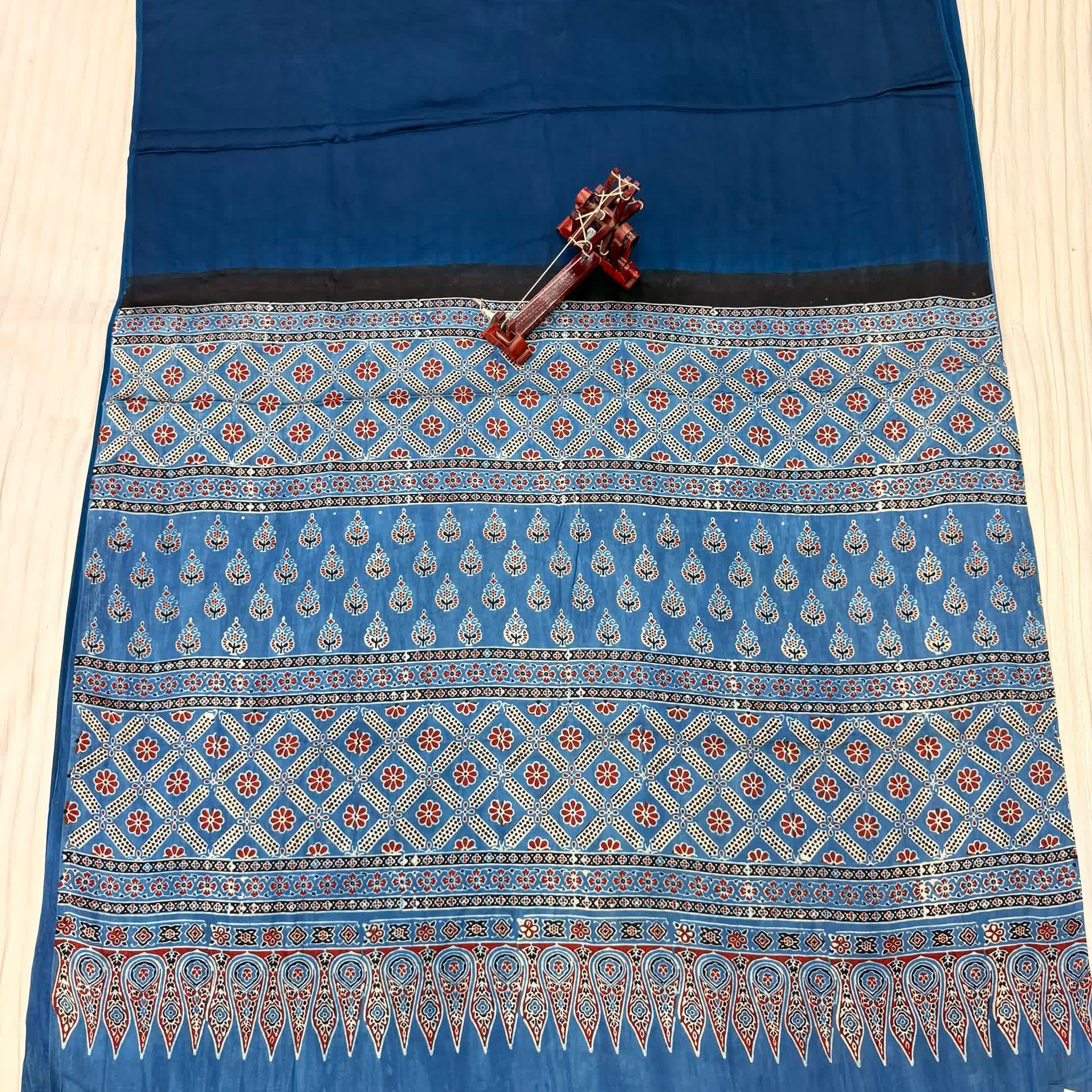Blue Ajarakh Palla Plain Modal Saree RAKHIYO