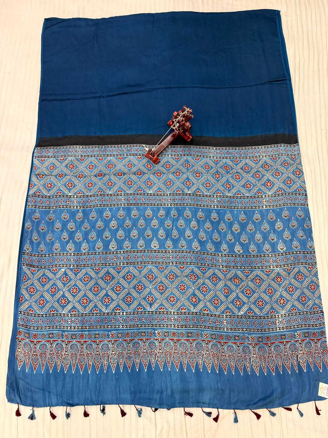 Blue Ajarakh Palla Plain Modal Saree RAKHIYO