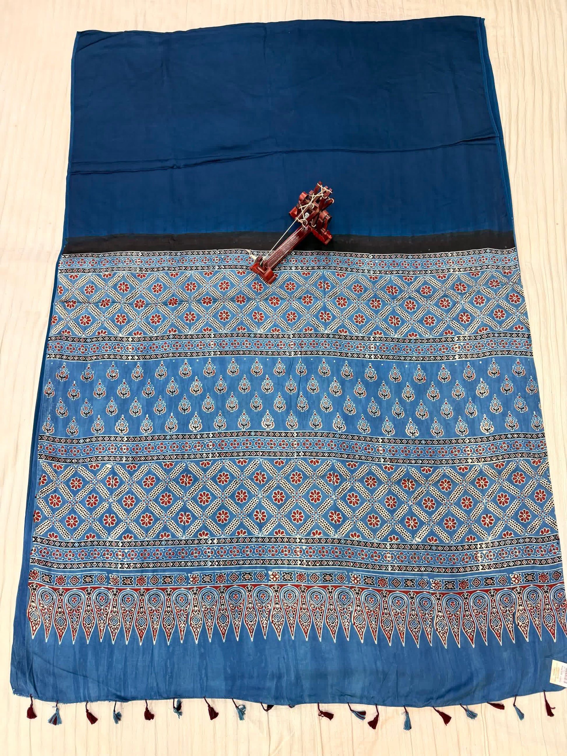 Blue Ajarakh Palla Plain Modal Saree RAKHIYO