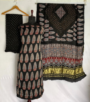 Black & Black Ajarakh Bandhani Modal Silk Suit Material RAKHIYO