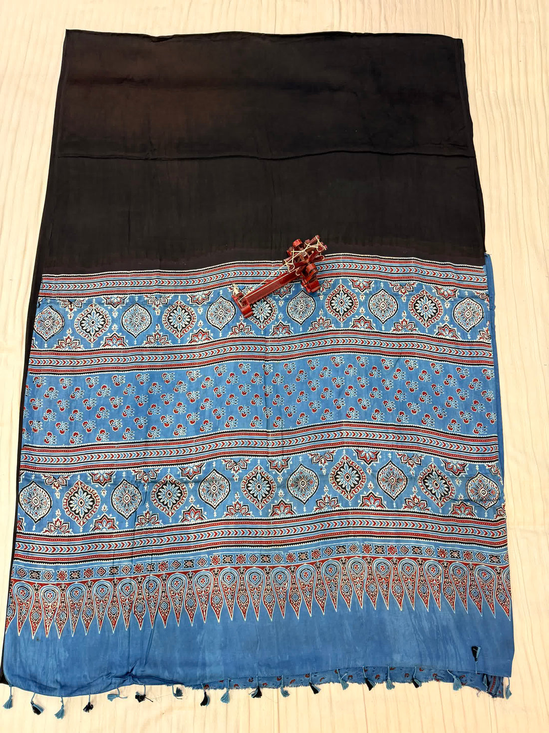 Black Ajarakh Palla Plain Modal Saree RAKHIYO
