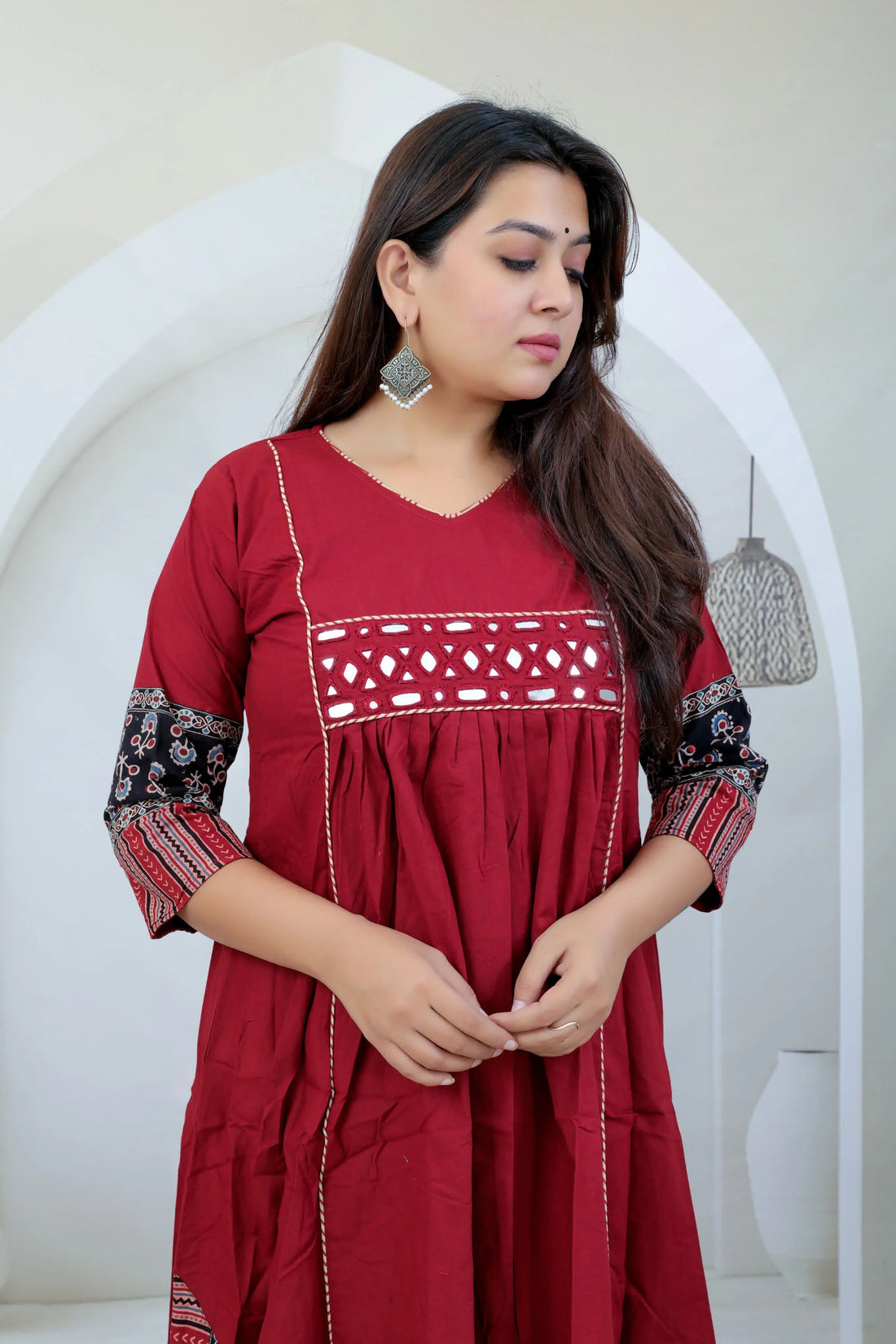 Anvika Maroon Cotton Mirror One Piece Kurti RAKHIYO