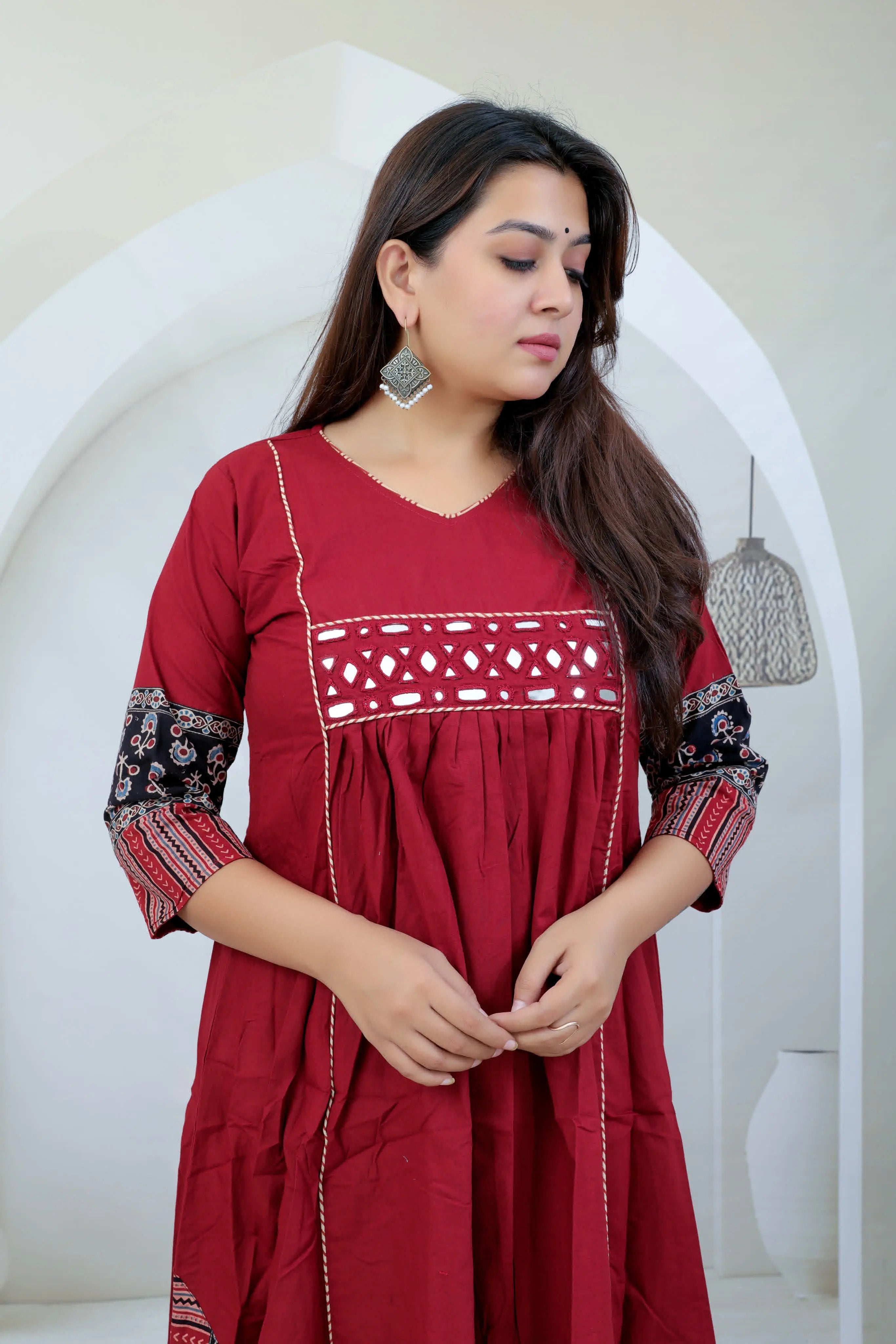Anvika Maroon Cotton Mirror One Piece Kurti RAKHIYO