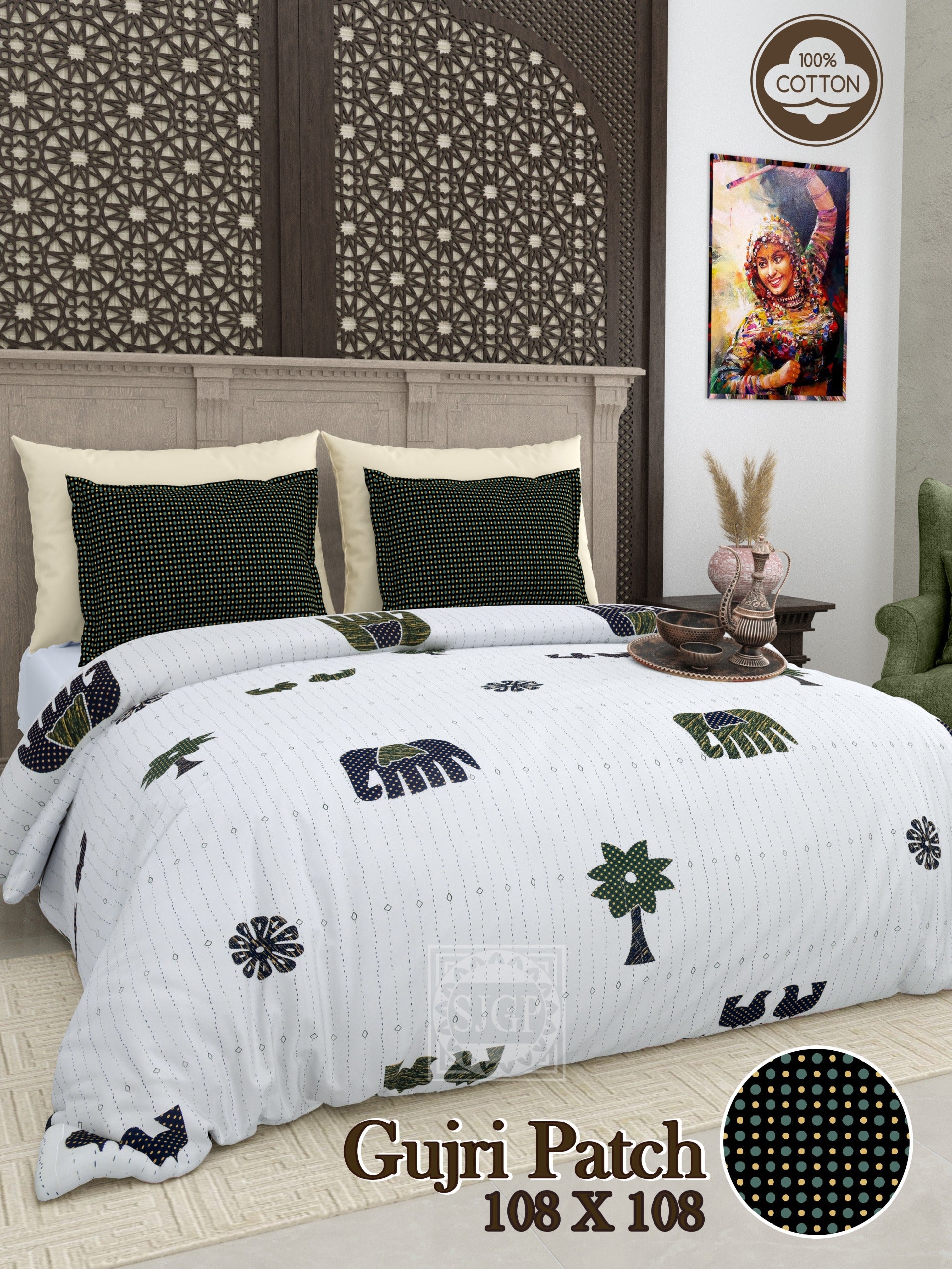 Gujri Patch & Kantha Print Double Bedsheet