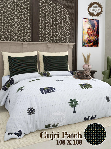 Elepant Gujri Patch & Kantha Print Double Bedsheet RAKHIYO