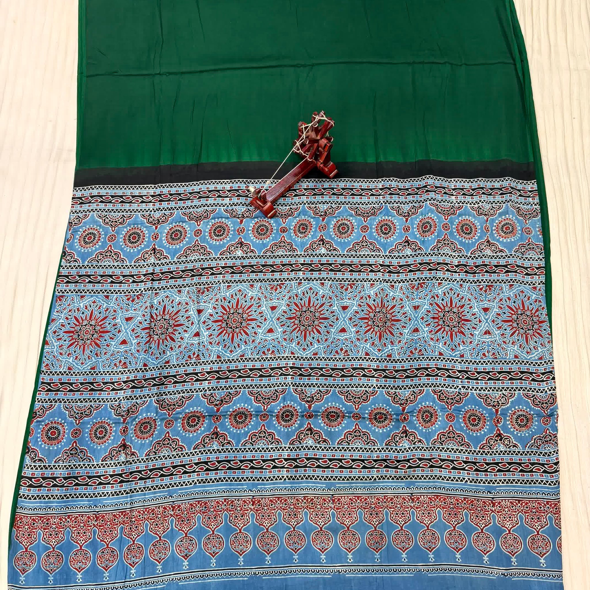 Green Ajarakh Palla Plain Modal Saree RAKHIYO