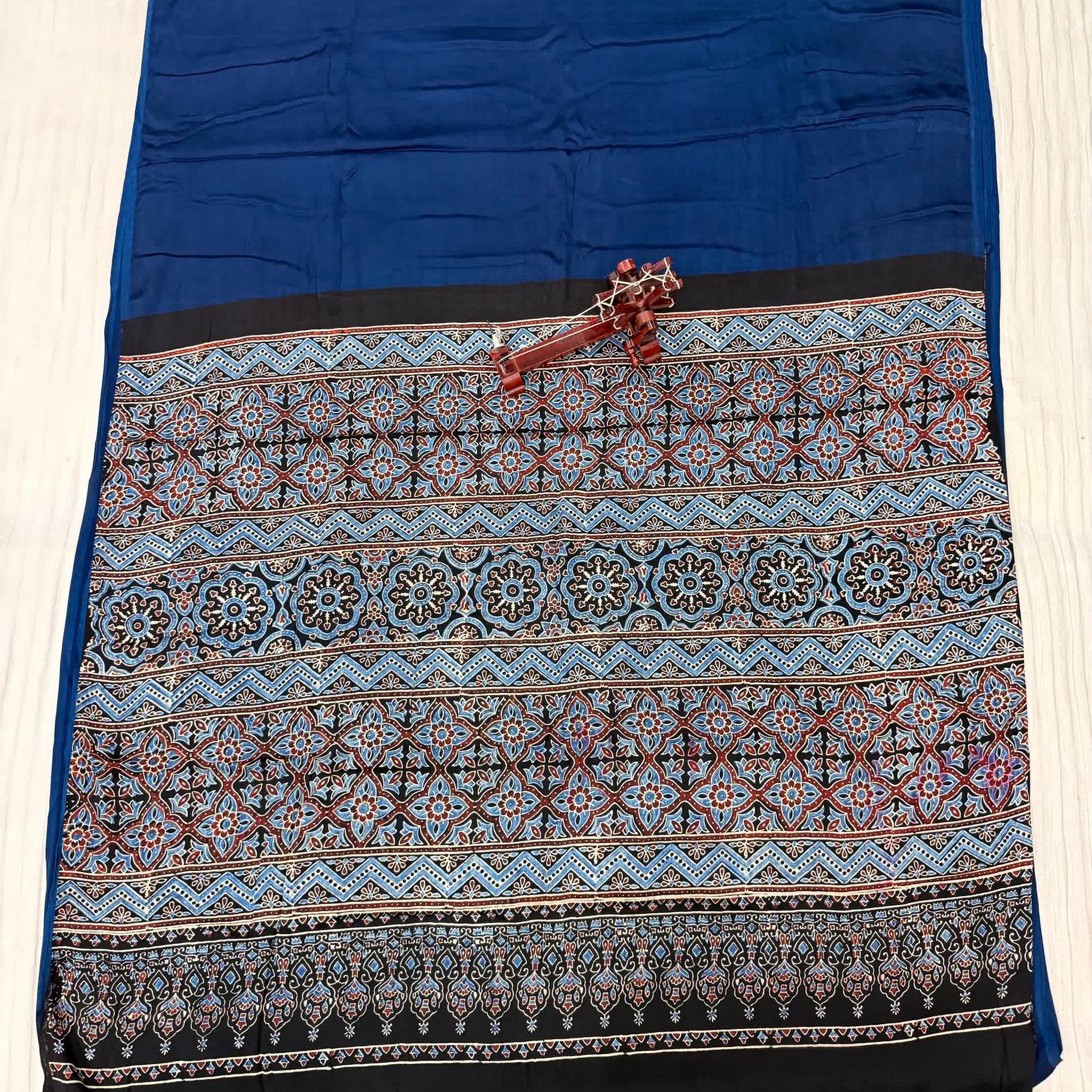 Blue Ajarakh Palla Plain Modal Saree RAKHIYO