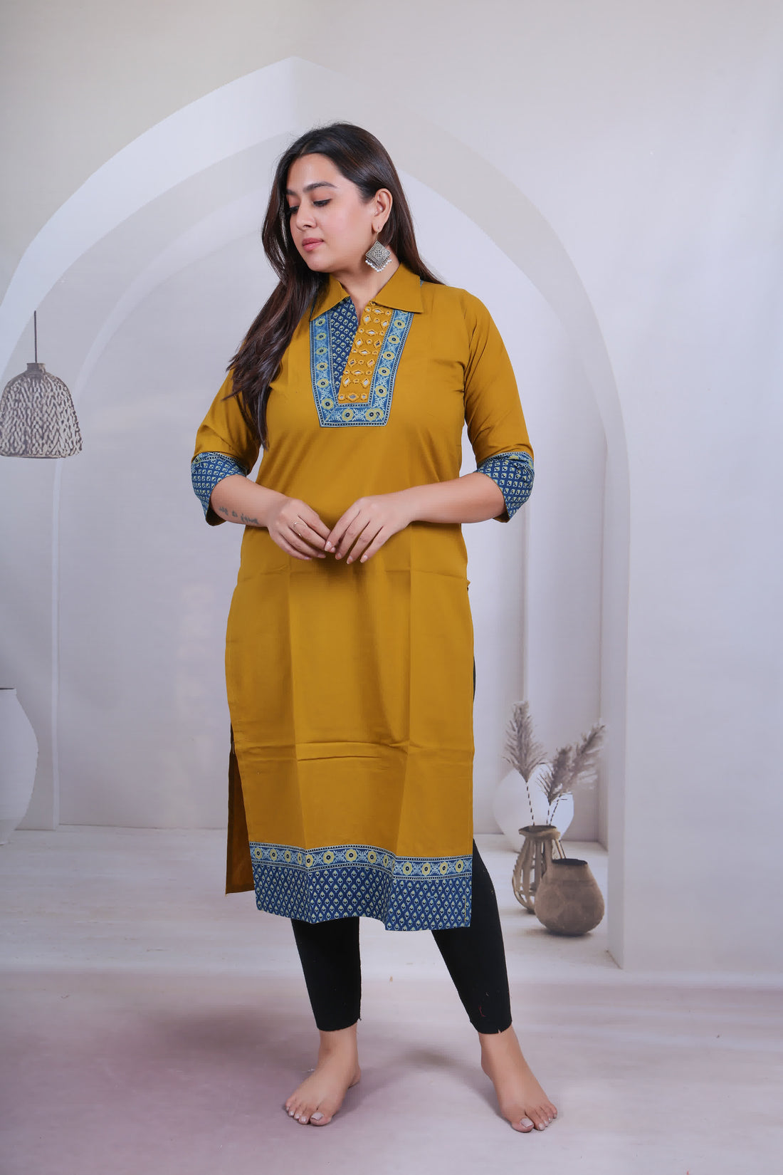 Avantika Cotton Collar Mirror Ajarakh Kurti