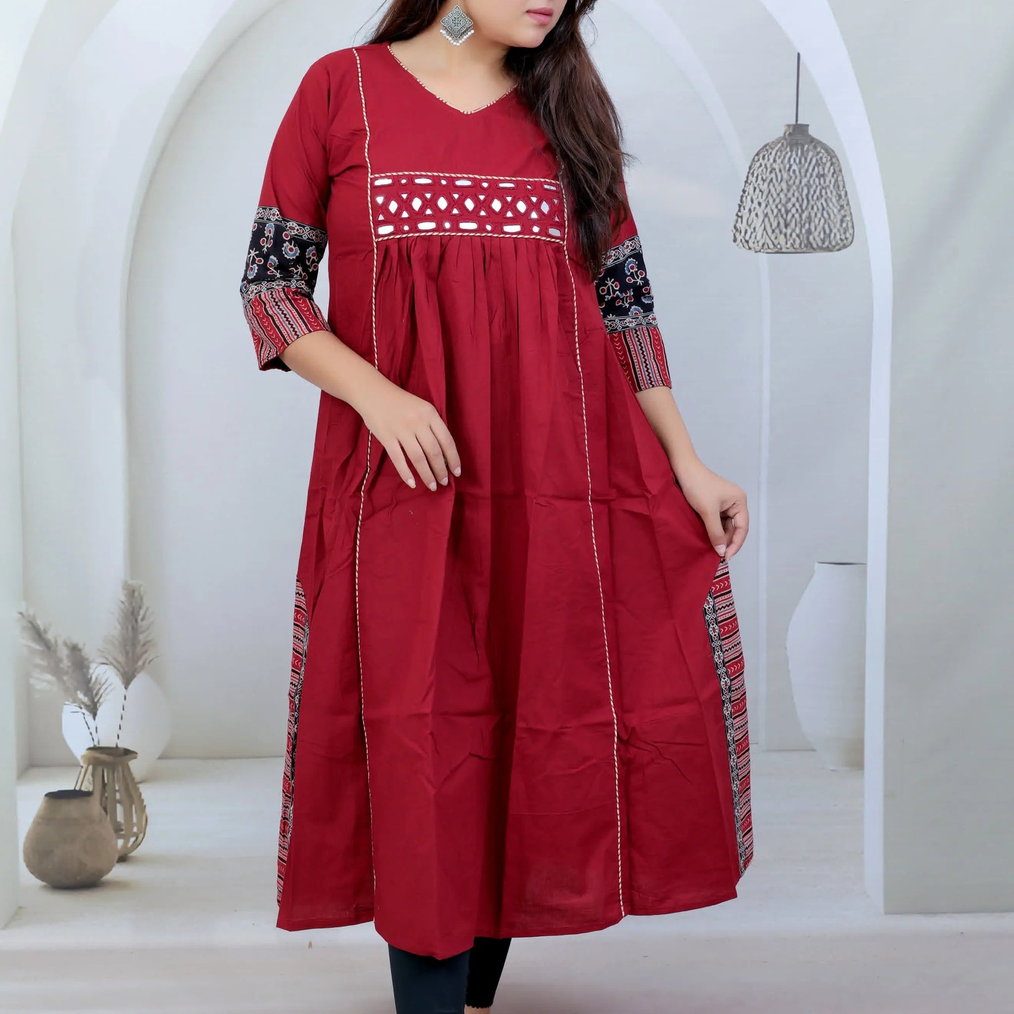 Anvika Maroon Cotton Mirror One Piece Kurti RAKHIYO