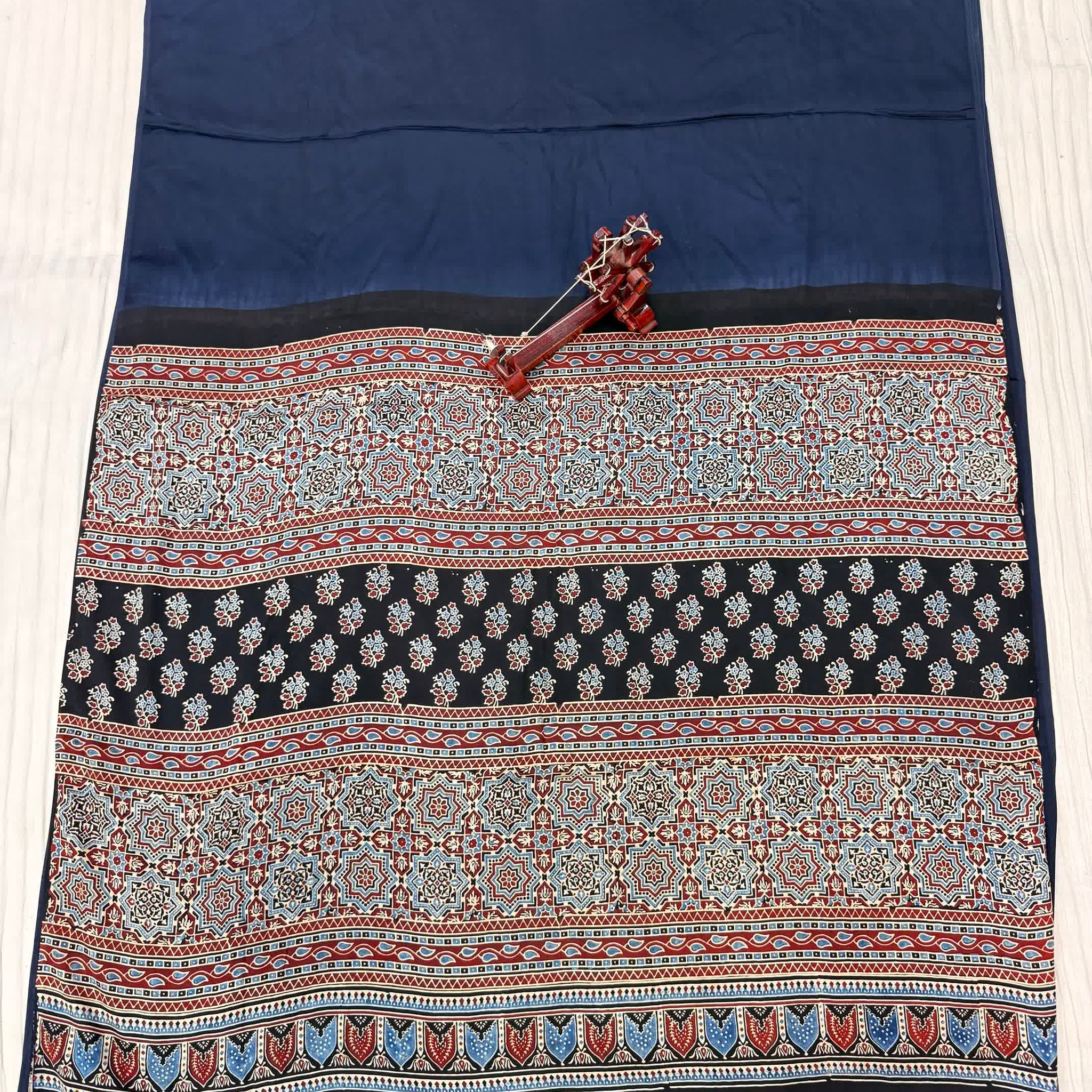 Blue Ajarakh Palla Plain Modal Saree RAKHIYO