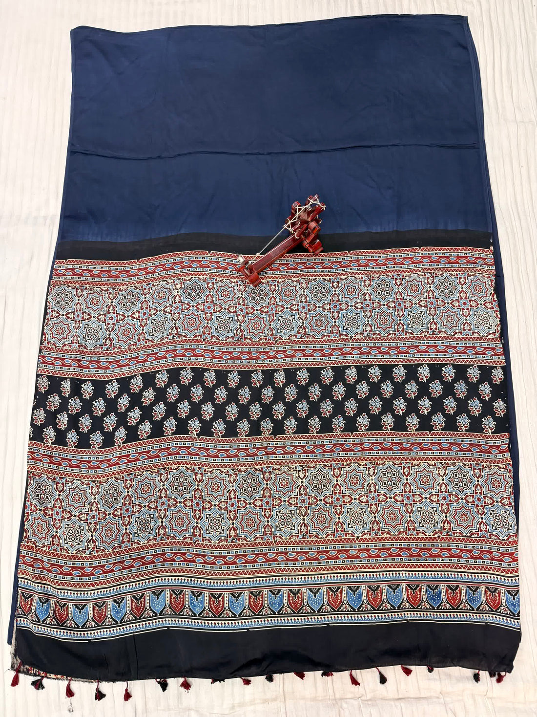 Blue Ajarakh Palla Plain Modal Saree RAKHIYO