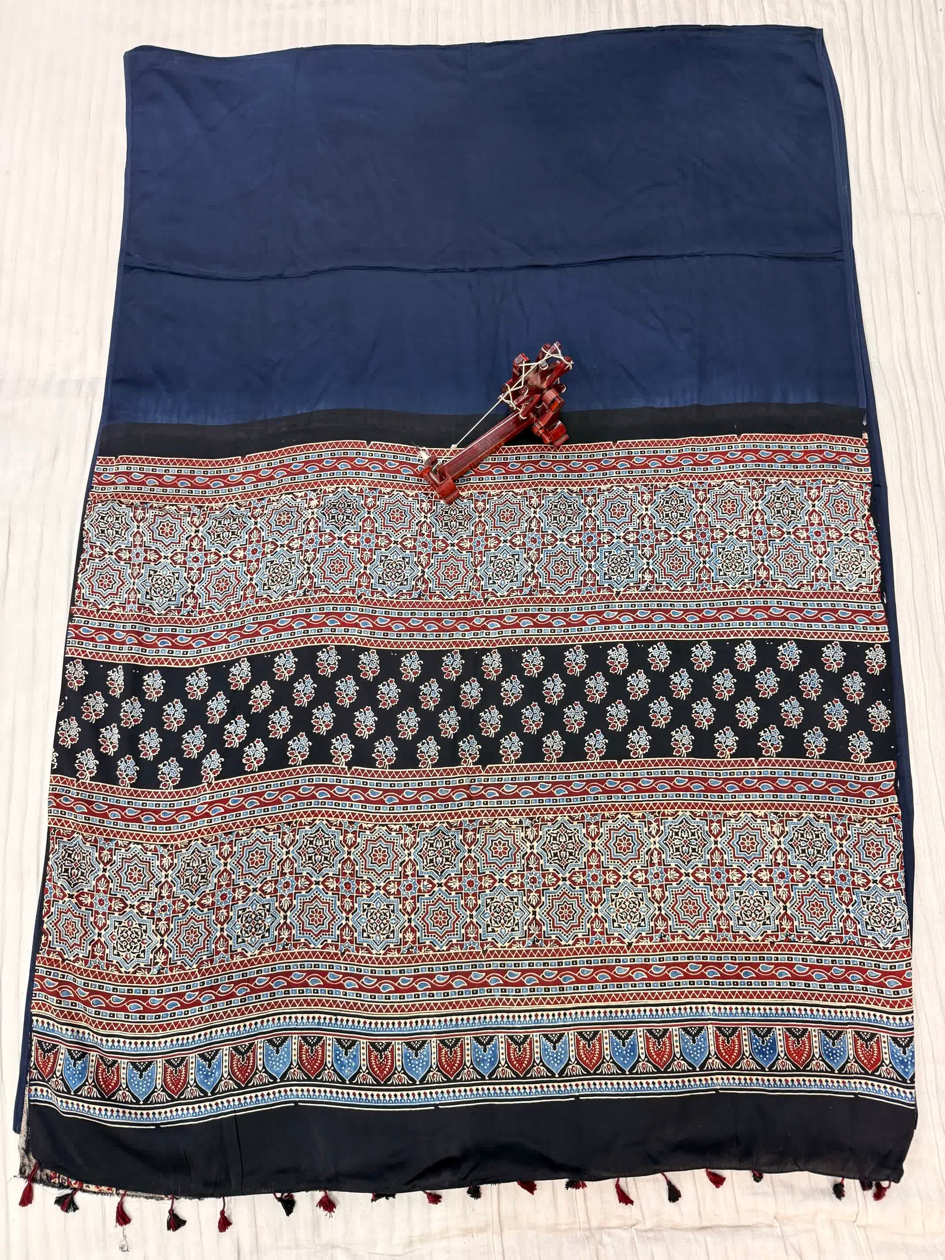 Blue Ajarakh Palla Plain Modal Saree RAKHIYO