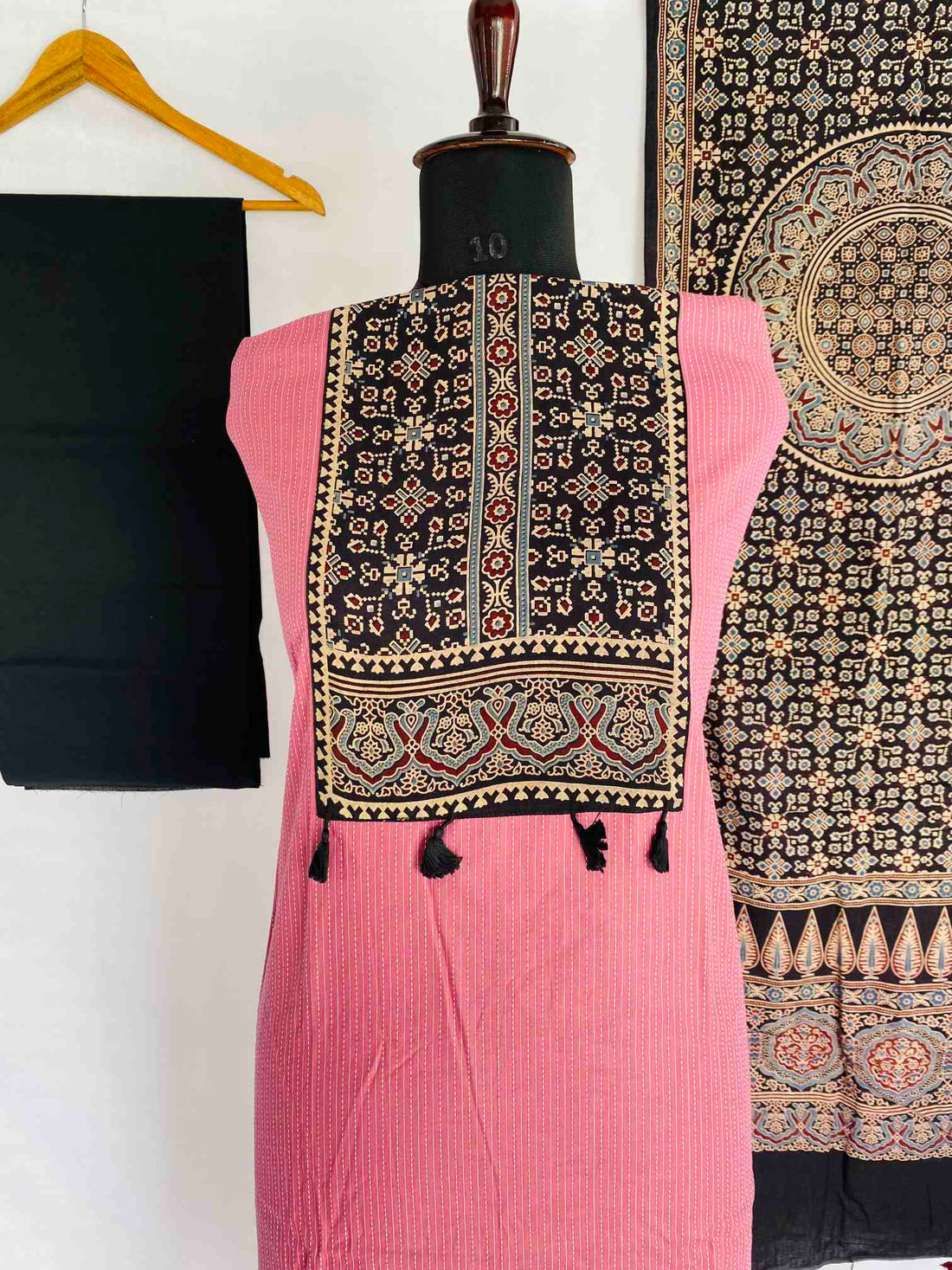Lavender Kantha Cotton Ajarakh Suit Material