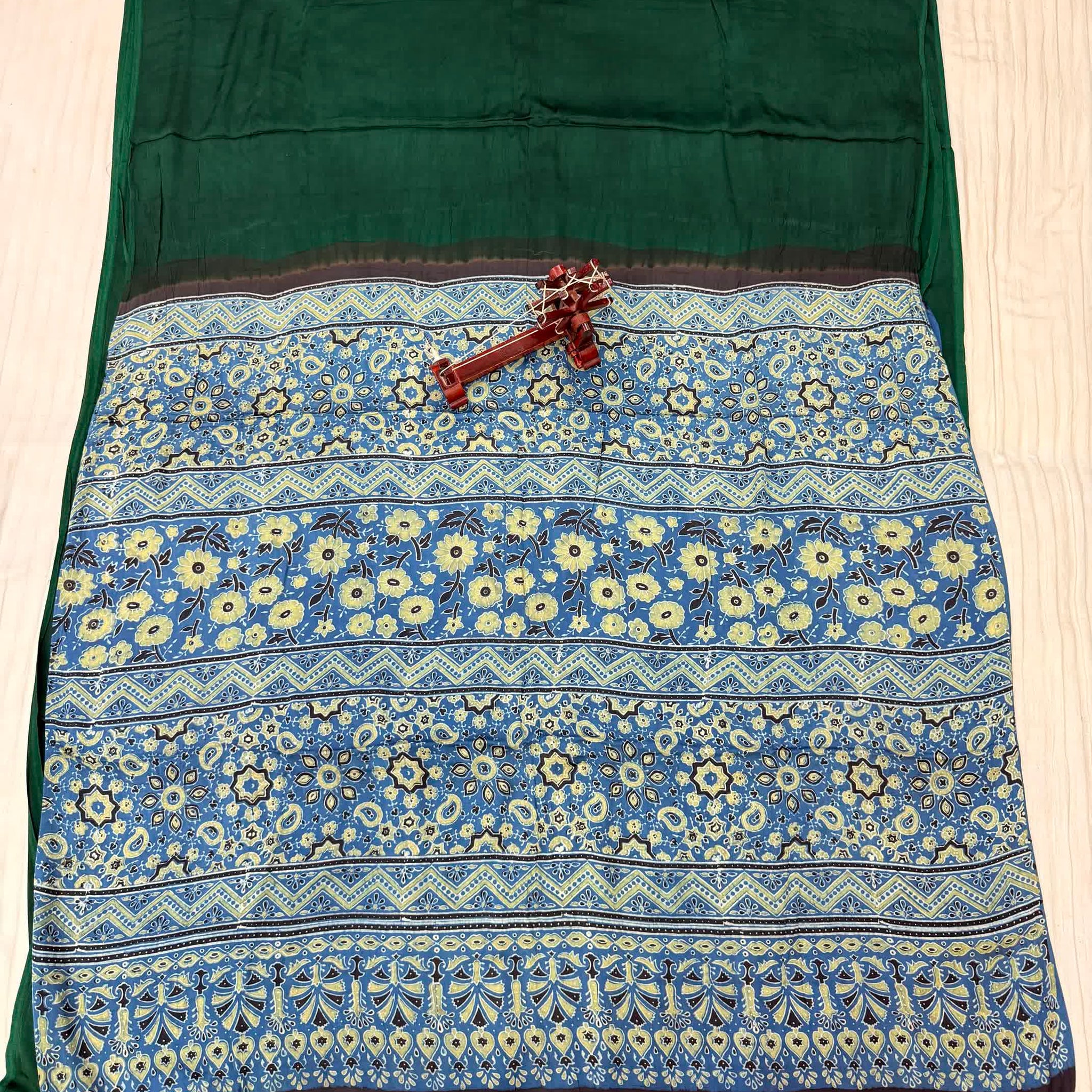 Green Ajarakh Palla Plain Modal Saree RAKHIYO
