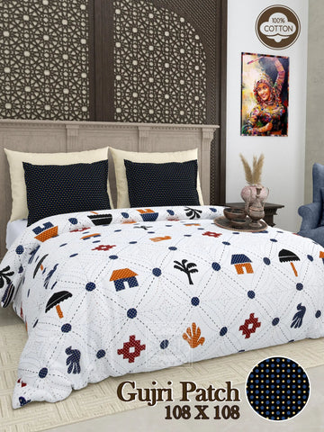 Tree & House Gujri Patch & Kantha Print Double Bedsheet RAKHIYO