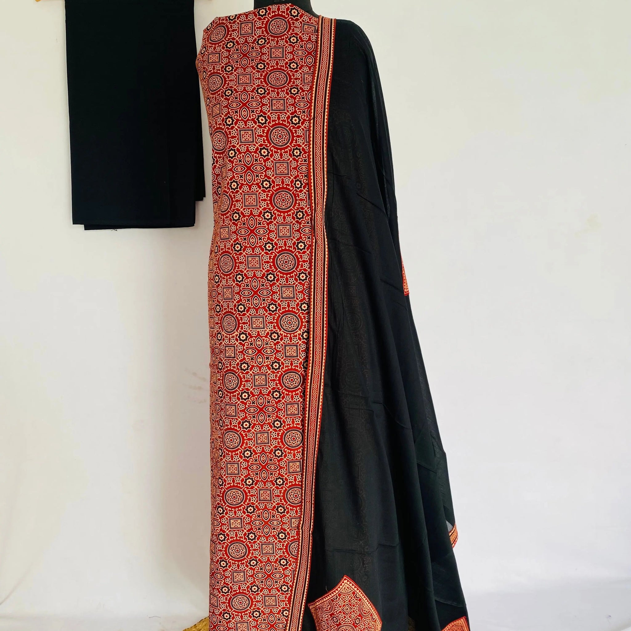 Ajarakh Vegetable Dye Patchwork Dupatta Cotton Suit Material RAKHIYO