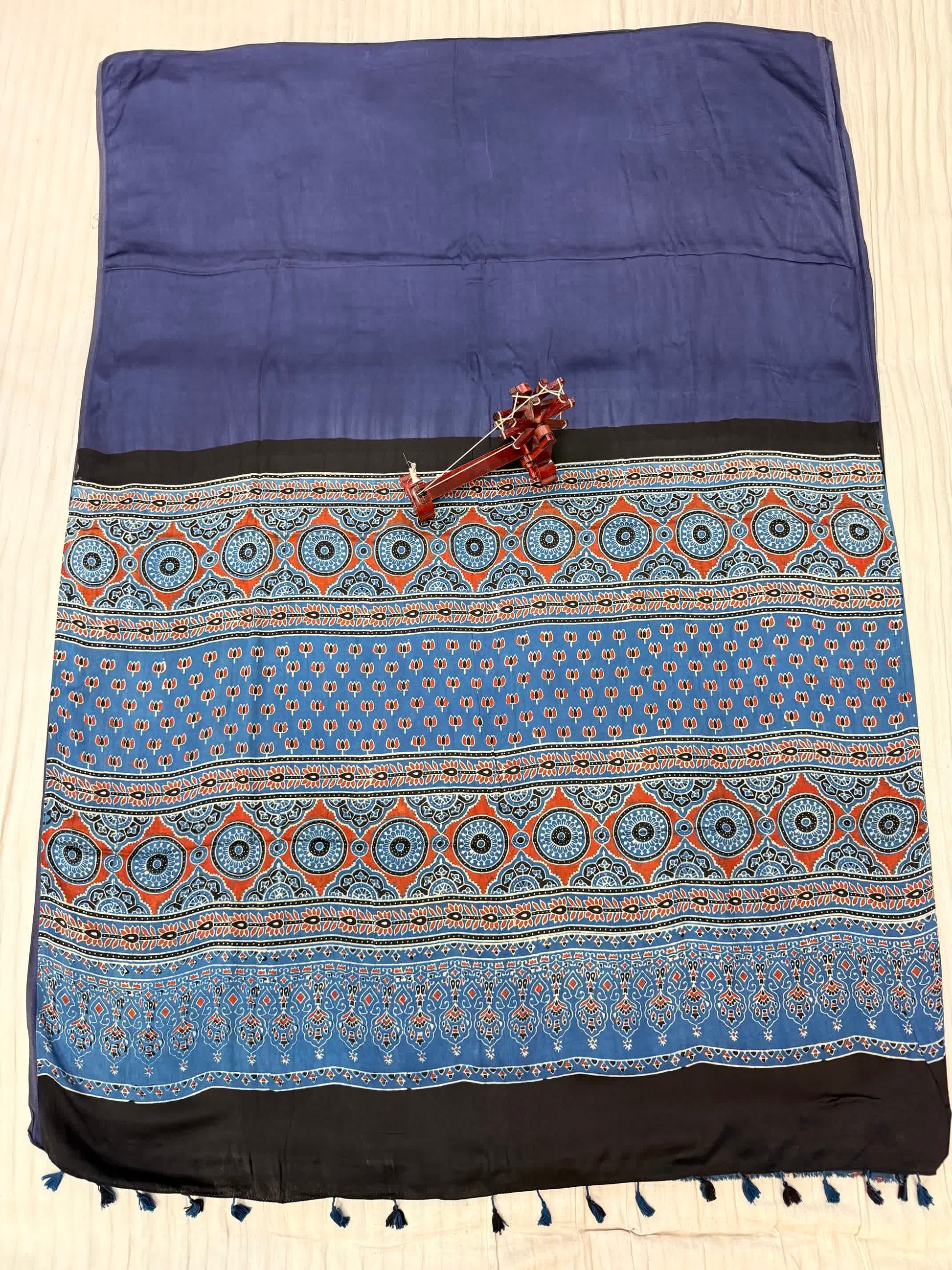 Grey Ajarakh Palla Plain Modal Saree RAKHIYO