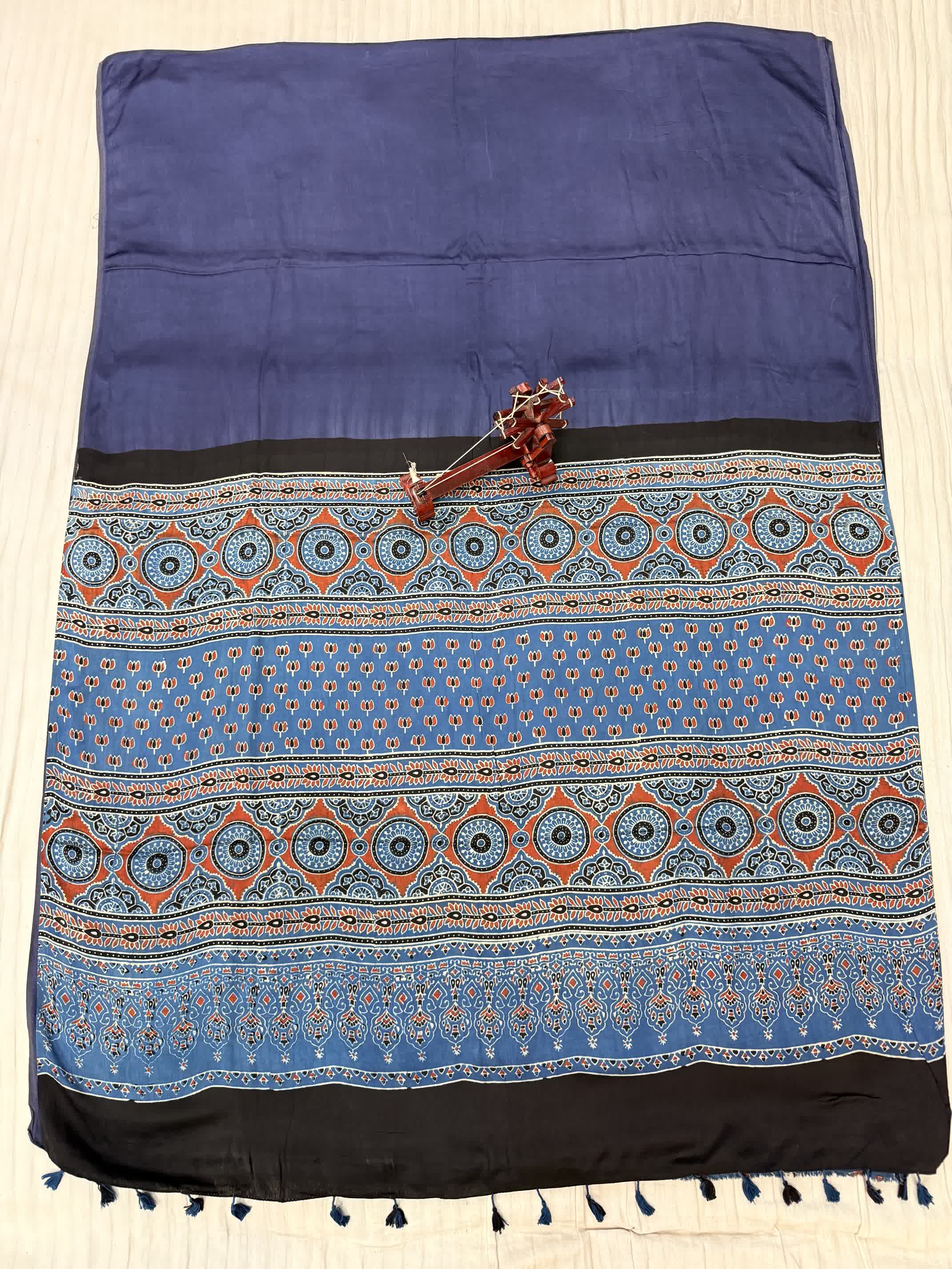 Grey Ajarakh Palla Plain Modal Saree RAKHIYO