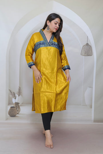 Mishri Mashroo Silk Plain Mirror Collar Straight Kurti
