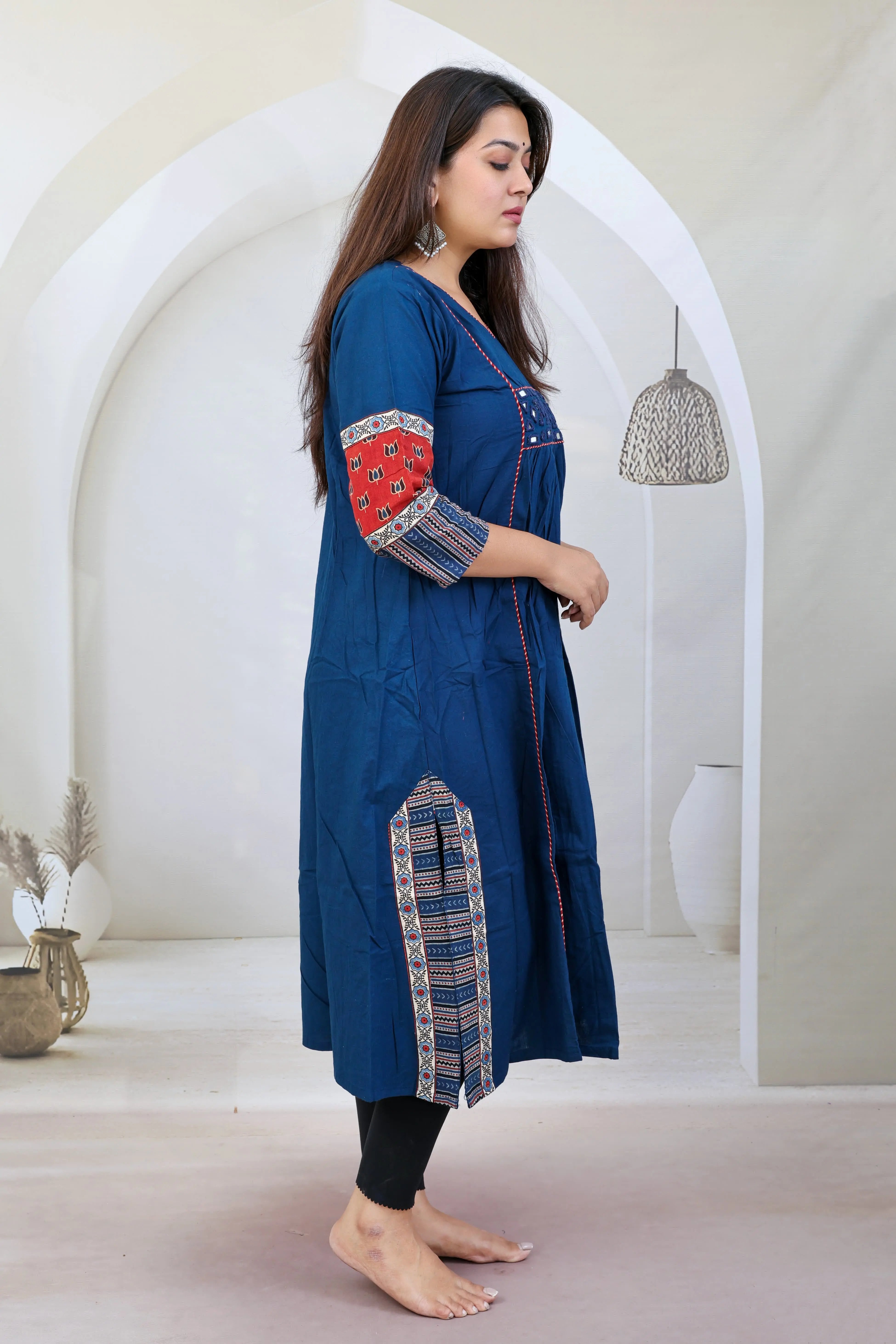 Anvika Blue Cotton Mirror One Piece Kurti RAKHIYO