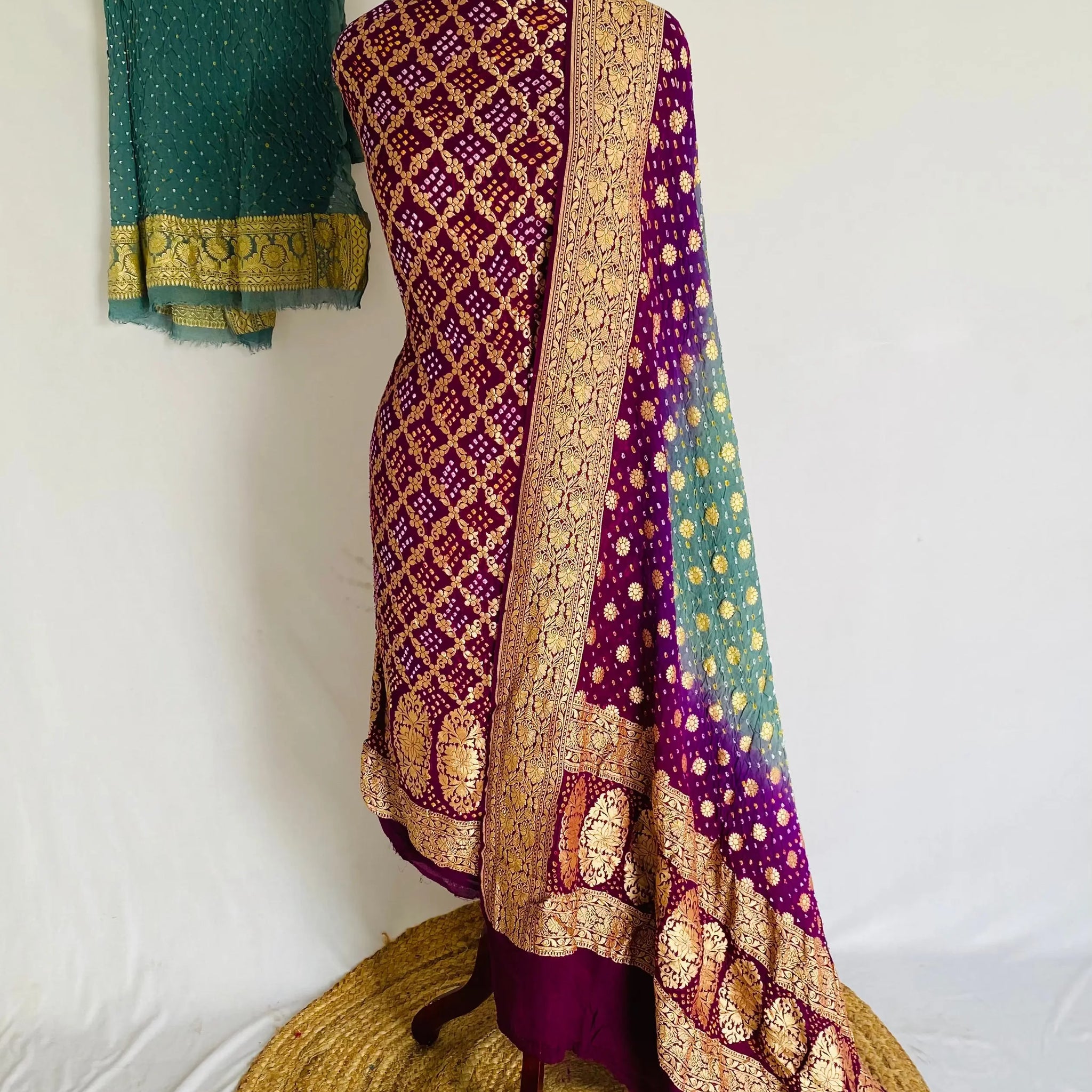 Magenta & Grey Banarasi-Bandhani Pure Georgett Suit Material RAKHIYO