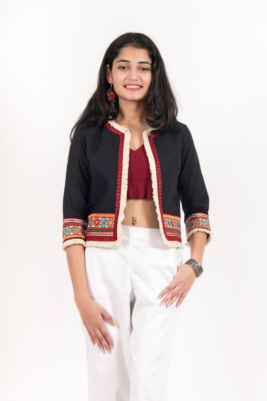 Black Jaalar Embroidered Jacket