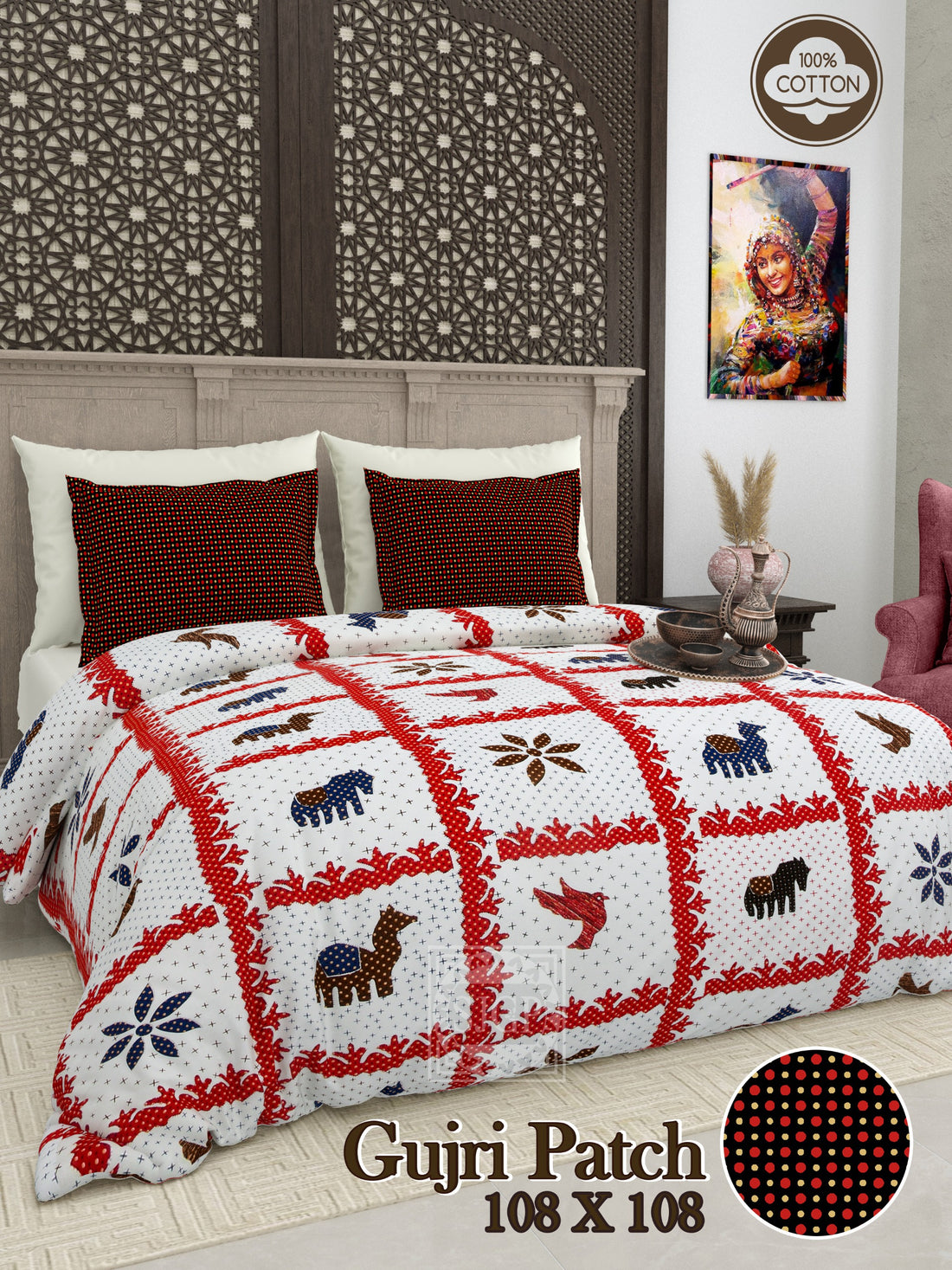 Gujri Patch & Kantha Print Double Bedsheet