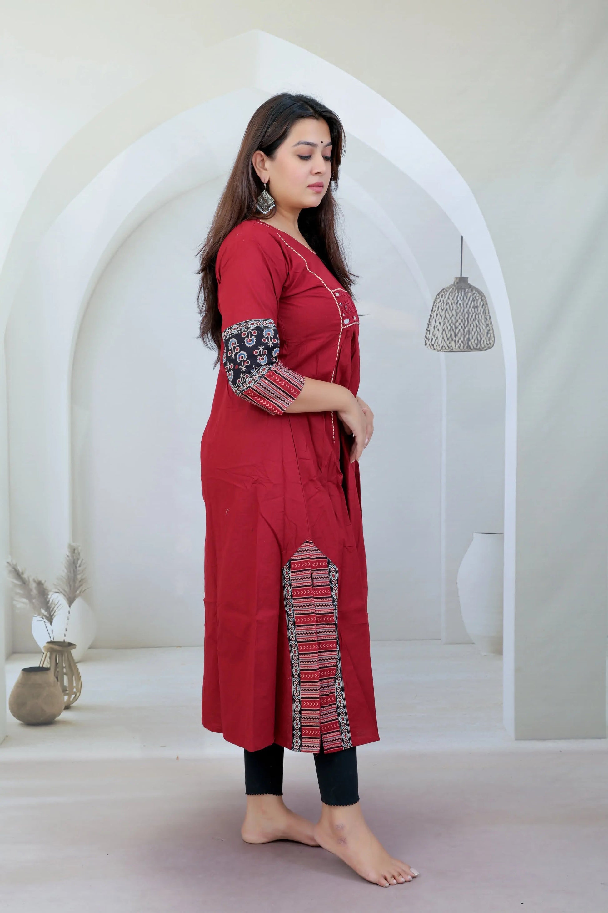 Anvika Maroon Cotton Mirror One Piece Kurti RAKHIYO