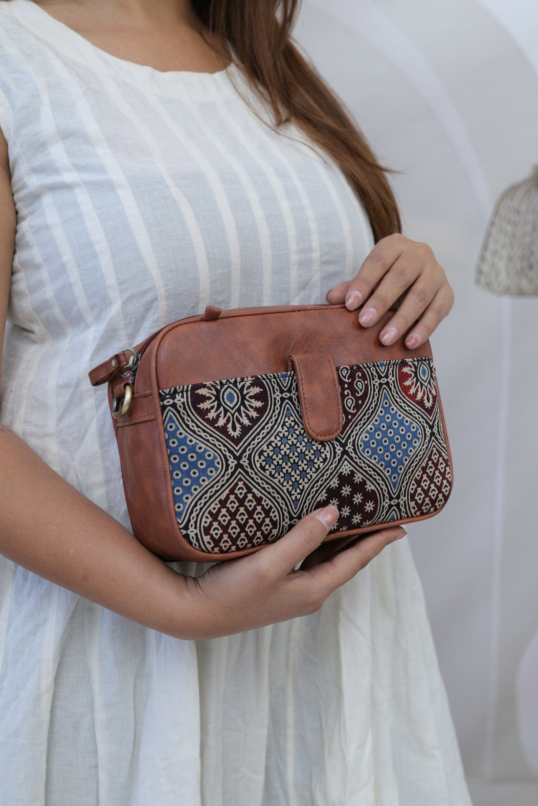 Vegan Leather Ajarakh Broad Belt Sling Bag