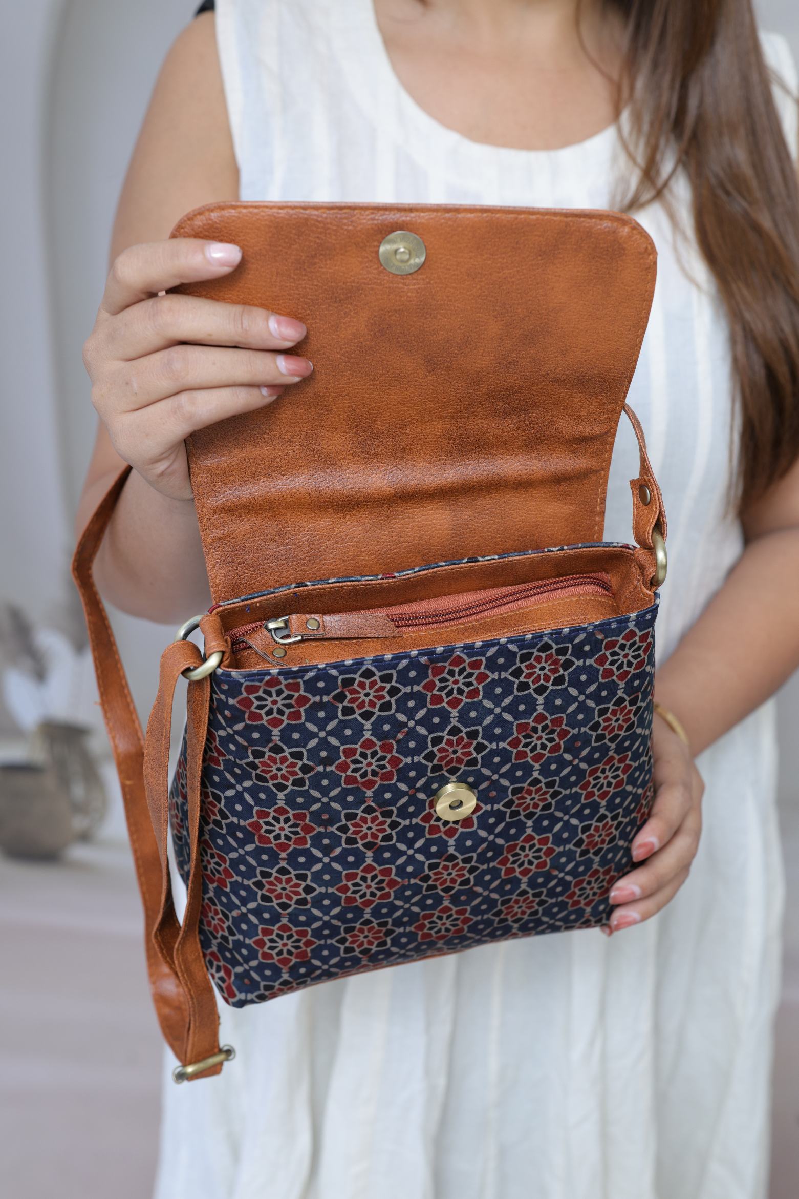 Vegan Leather Ajarakh Flap Sling Bag