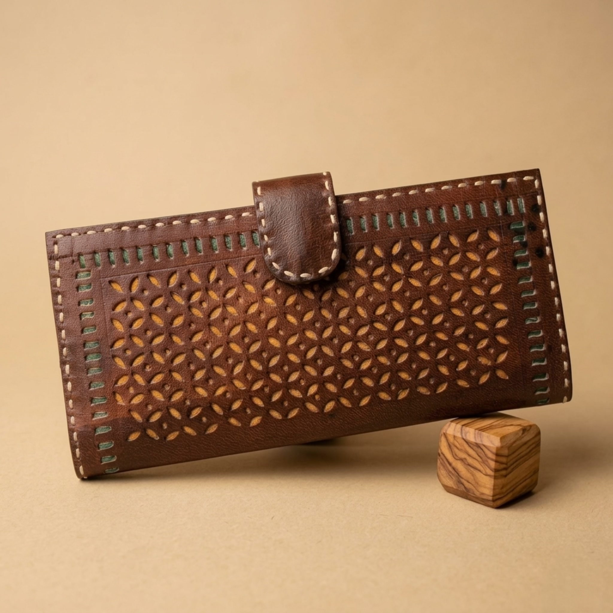 Brown Punching Handcrafted Leather Wallet