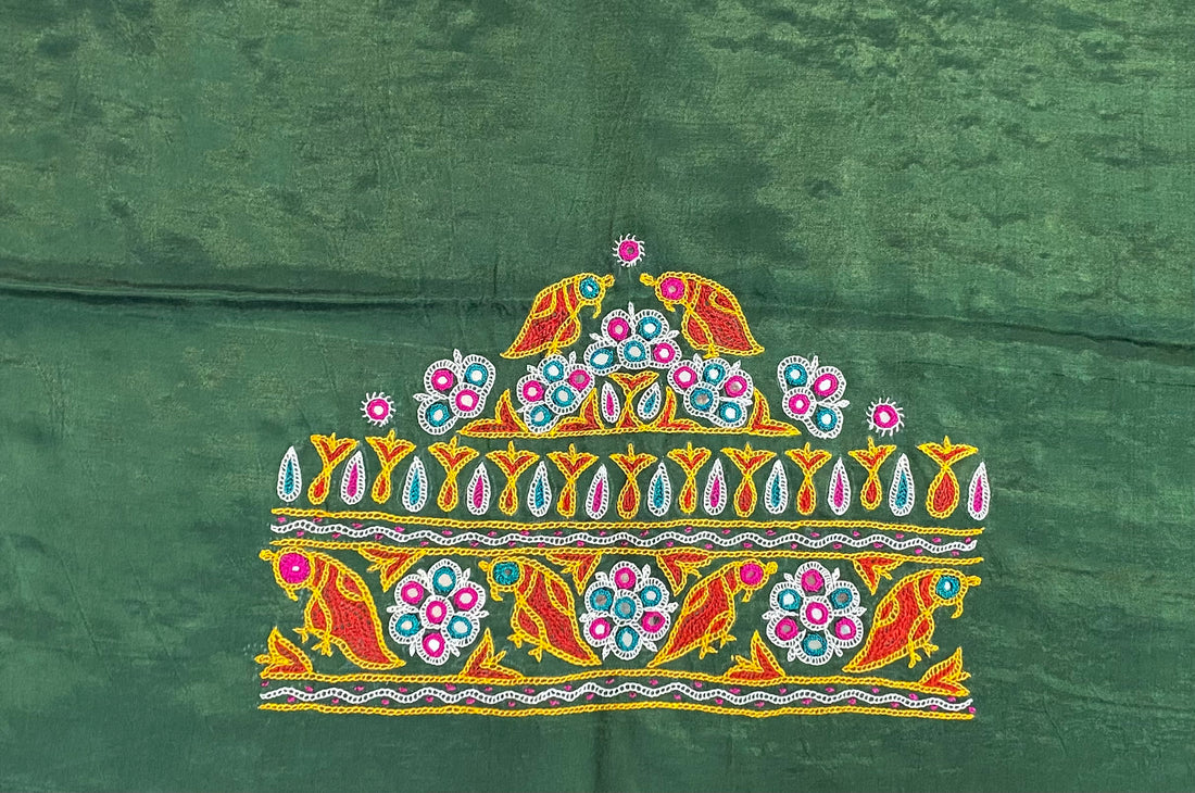 Ahir Kutch Hand Embroidered Mashroo Silk Blouse Piece