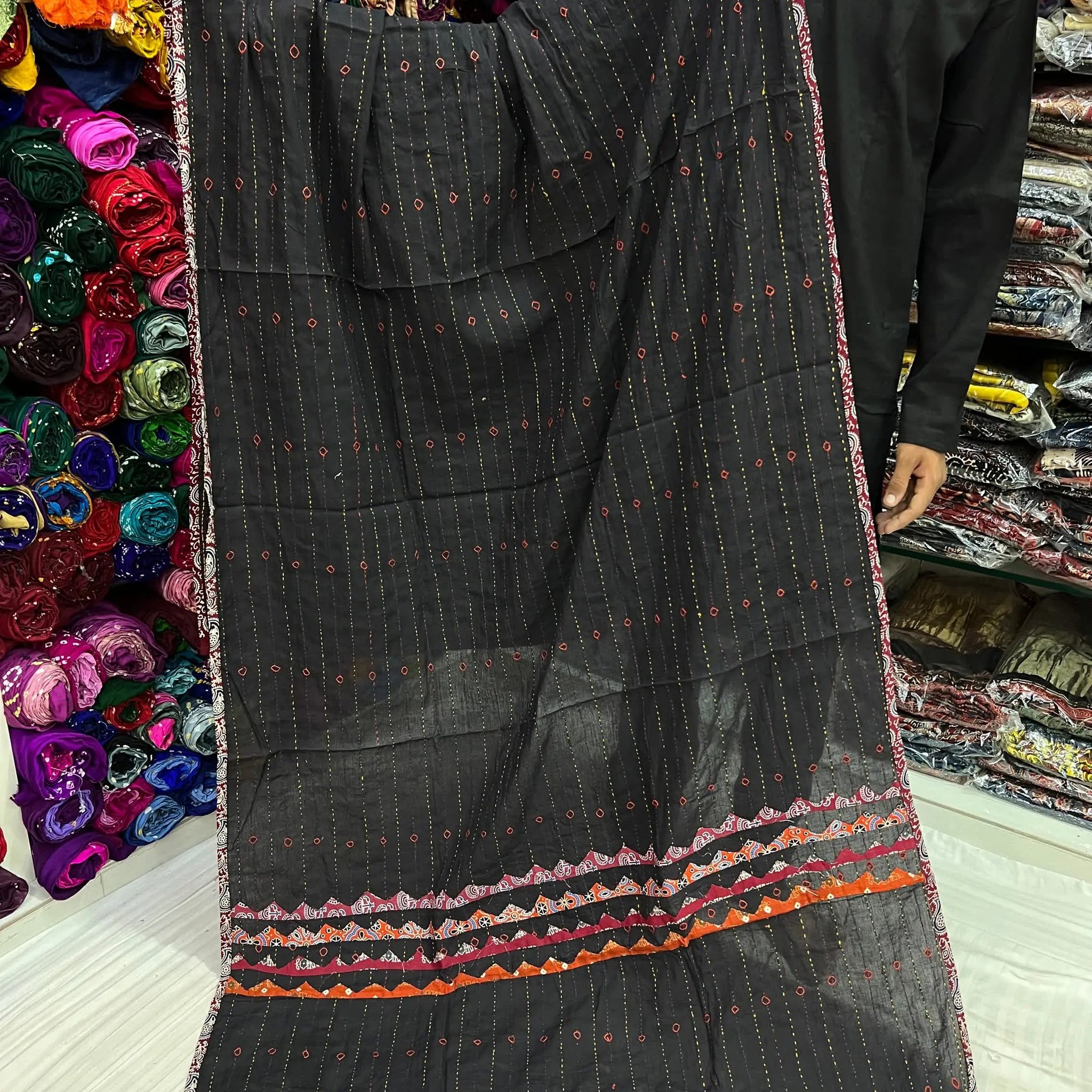 Black Kantha Cotton Dupatta RAKHIYO