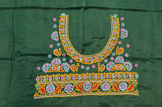 Ahir Kutch Hand Embroidered Mashroo Silk Blouse Piece