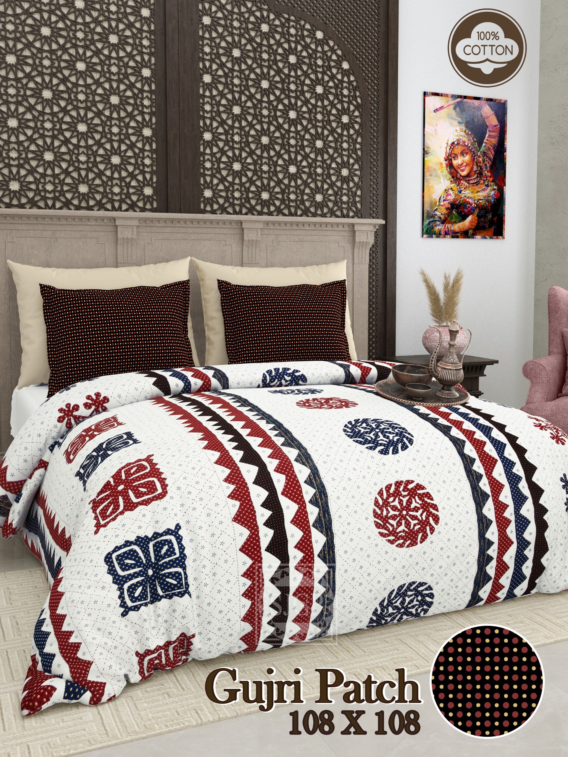 Gujri Patch & Kantha Print Double Bedsheet