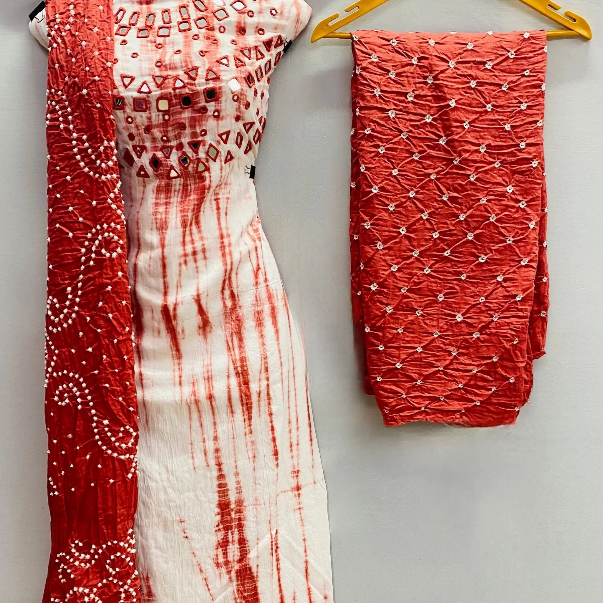 Peach Bandhani Sibori Mirror Suit Material RAKHIYO