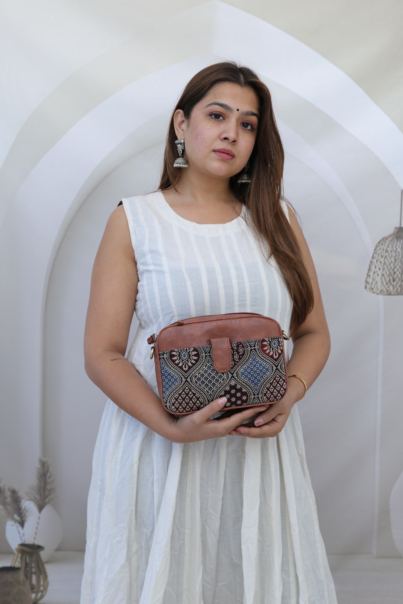 Vegan Leather Ajarakh Broad Belt Sling Bag