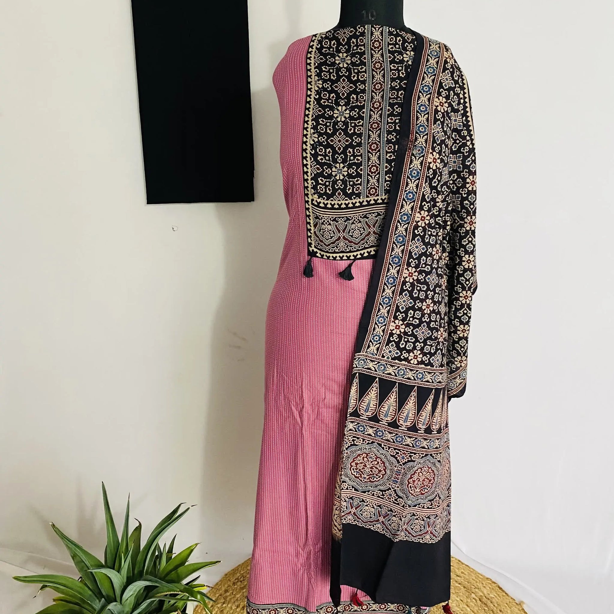 Lavender Kantha Cotton Ajarakh Suit Material RAKHIYO